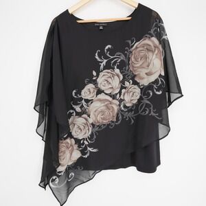 Sara Michelle Dolman Top Womens 2X Floral Black Flowy Chiffon Cruise Vacation